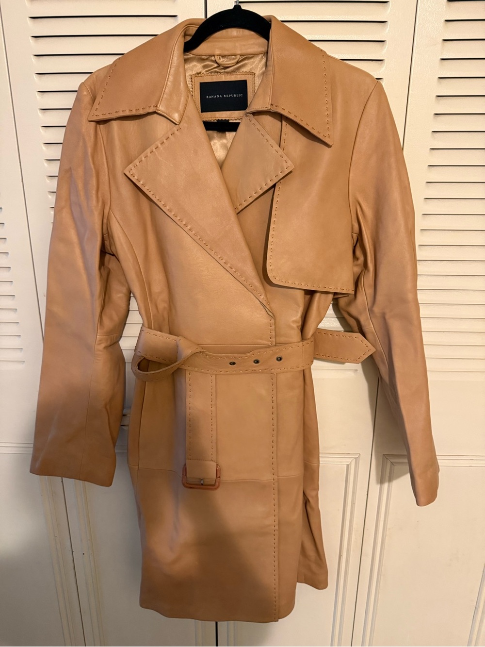 Banana Republic Tan Leather Trench Coat with Belt